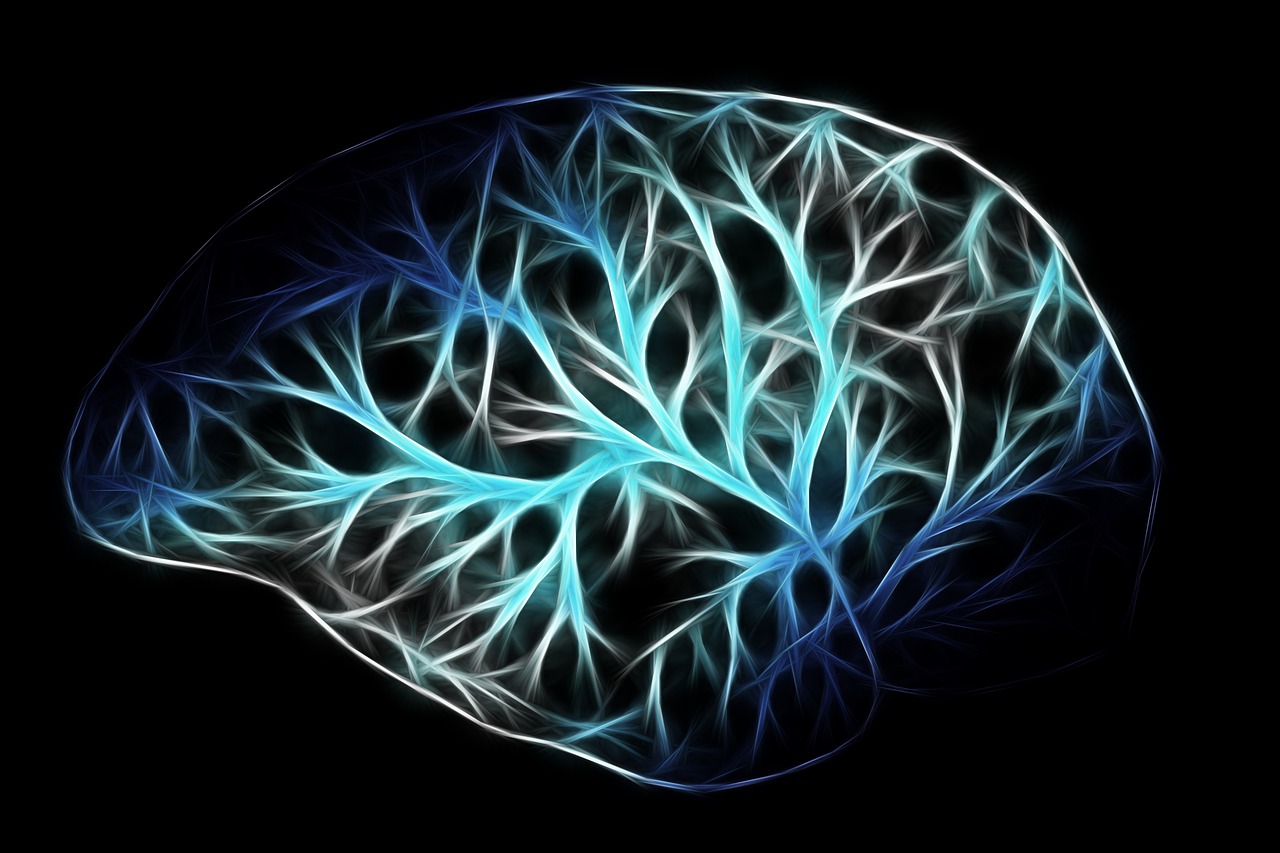 An illustration of glowing neural pathways in the shape of a brain