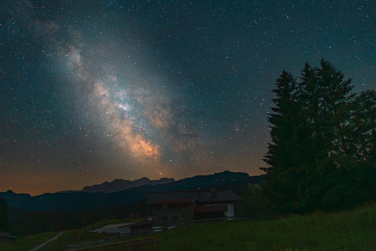 The Milky Way over a mountain landscape at night